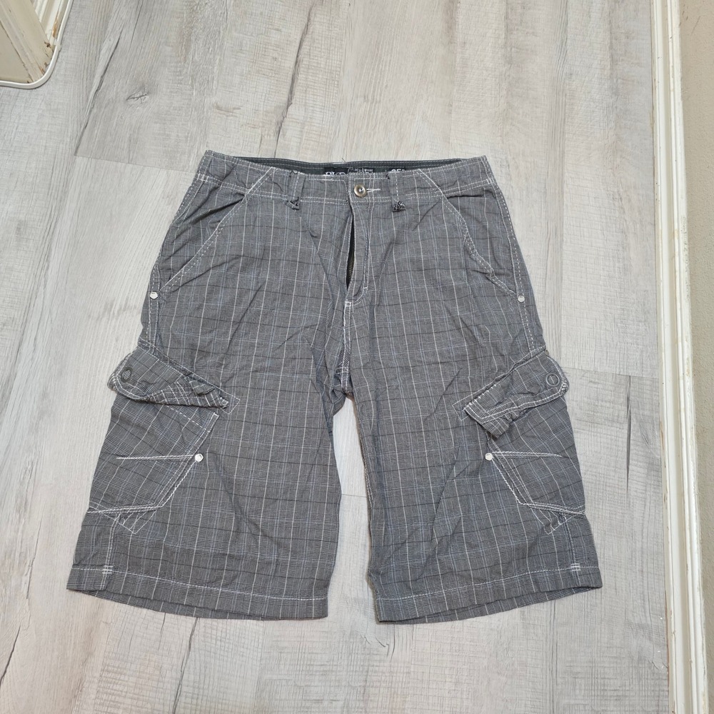 BKE Cartwright Cargo Shorts Mens 32 Black Grey Plaid Cotton BKF1000 25 Outseam